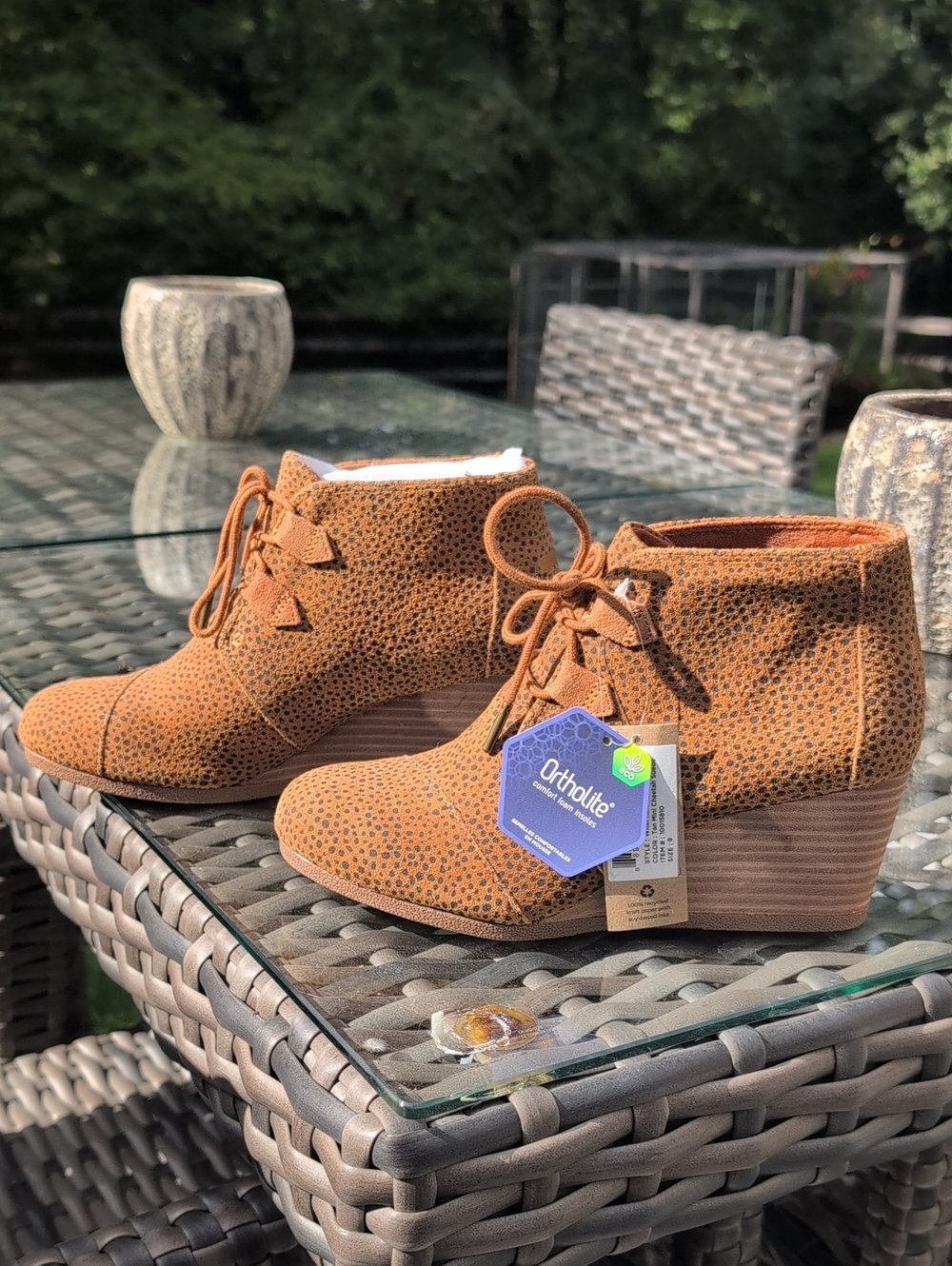 Toms Women's Size 8 Tan Cheetah Suede Wedge Booties NWT
